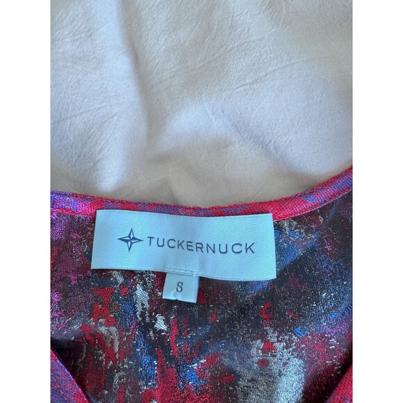 Tuckernuck Womens S Red Purple Brochade V-Neck Jacquard 3/4 Bell Sleeve Blouse - Picture 9 of 10